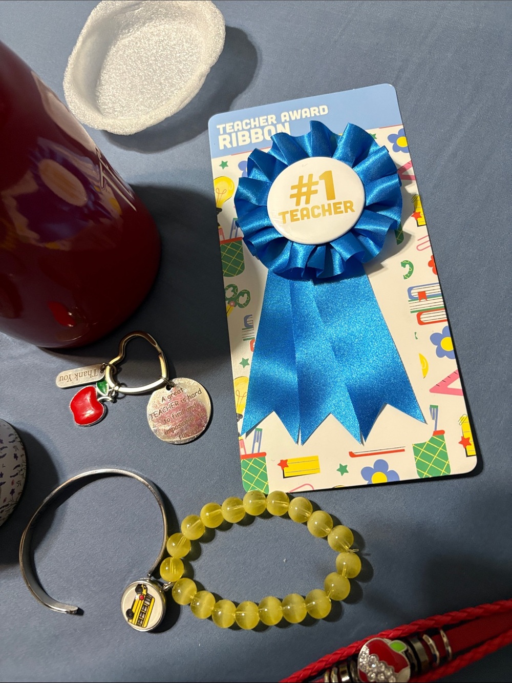 Teacher bundle has Ceramic Apple/yellow Pencil Lid on a cup, candle and jewelry - Picture 13 of 15